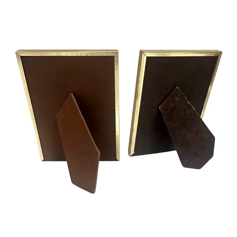 Vintage Brass Photo Picture Frame Set of 2 Easel Hollywood Regency 5x7” Gold